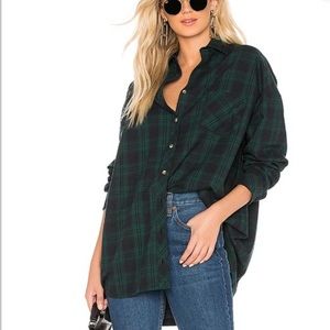 Superdown Audriana Oversized Flannel Top in Green